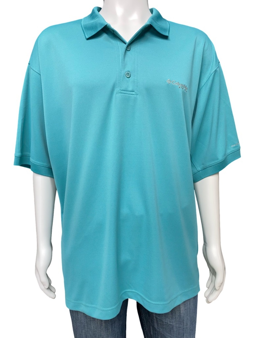 Columbia PFG Polo Shirt Men’s Blue Omni-Shade Fishing Performance Short Sleeve